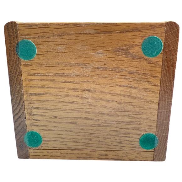 Set Of 6 Wooden Coasters With Cork Insert Matching Holder Vintage 80s Golden Oak - Picture 12 of 12